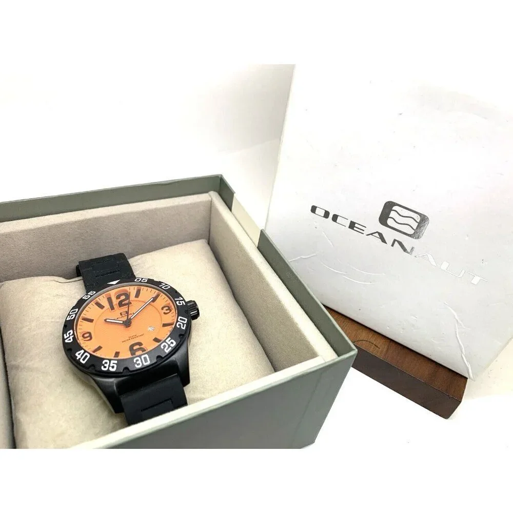 Oceanaut Men's Watch OC2712 Quartz Aqua One Orange Dial Black Rubber Ban…